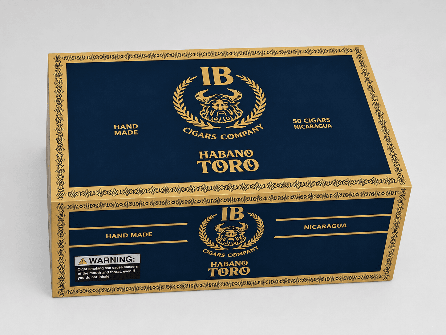 IB Cigar Co. Habano Toro — closed 50-count box with navy and gold detailing